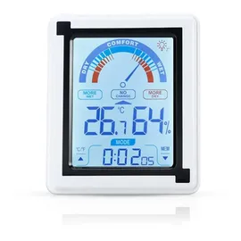 Intirilife Elektronisches Thermometer in WEISS - LCD Touch Thermometer mit Uhr Messgerät für Temperatur, Luftfeuchtigkeit umstellbar auf Fahrenhei