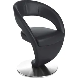 Drehstuhl K+W KOMFORT & WOHNEN "Wave", schwarz (nero, drehteller in edelstahloptik gebürstet), B:62cm H:86cm T:61cm, Bronco: Nappaleder pigmentiert, Dickleder, 1, 3/1, 5mm, mit rustikal gekörnten Narbenbild, Stühle, Drehstuhl Esszimmerstuhl, Design-Drehstuhl, Drehteller in Edelstahloptik