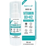 NutriStella Vegan Vitamin D3 K2 Spray - Hochdosiert - Hohe Bioverfügbarkeit - Premium-Qualität: MenaQ7® All Trans - Muskeln - Knochen - Herz