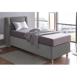 Boxspringbett, grau (mikrovelours dunkelgrau), Liegefläche B/L: 90cm x 200cm, H2, Bonnell-Federkernmatratze, Kopfteil und seitliche Einfassung Unterbox: Mikrovelours (100% Polyester), Obermatratze und Spiegelfläche der Unterbox: 100% Polyester, Zierkissen: gefüllt mit Polyester-Hohlfaser, Bezug aus 100% Polyester, WESTFALIA SCHLAFKOMFORT, Komplettbetten, Boxspringbett, inkl. Zierkissen