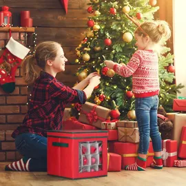 Relaxdays Weihnachtskugel Aufbewahrungsbox, 2er Set, je 64 Fächer, HxBxT: 33 x 32 x 32 cm, Christbaumkugel Box, rot/grün