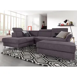 Ecksofa SIT & MORE "Avignon L-Form", grau (dunkelgrau), B:269cm H:97cm T:228cm, Struktur fein ( 100% Polyester), Struktur (100% Polyester), Struktur grob ( 100% Polypropylen), Sofas, inklusive Kopfteilverstellung, wahlweise mit Bettfunktion