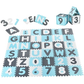 Juskys Kinder Puzzlematte Noah 36 Teile mit Buchstaben & Zahlen - rutschfest – blau für Jungen