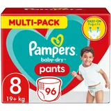 Pampers Windeln Pants Größe 8 (19kg+) Baby-Dry, MONATSBOX, Windelhöschen mit 360° Fit, 96 Höschenwindeln