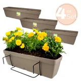 GarPet 4x Blumenkasten Balkongeländer Balkon Blumenkasten Balkonkasten mit Halterung Balkonkasten Geländerkästen Balkonkasten mit Wasserspeicher 60 cm