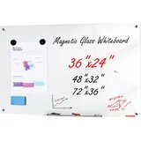 Vevor Magnetisches Glas-Whiteboard, Wandtafel Trocken Abwischbare Tafel 90 x 60 cm, Wandmontiertes Weißes Glasboard ohne Rahmen, mit Stiftablage, einem Radiergummi& 2 Stiften, Magnettafel Weiß