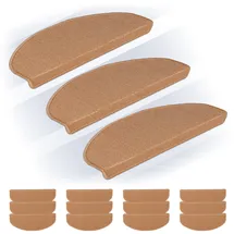 Relaxdays Stufenmatten im 15er Set, abgerundete Treppenstufenmatten, BT: 65x24 cm, Selbstklebende Treppenteppiche, beige