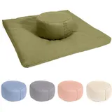 Vedara® Meditationsset Yogakissen Meditationsmatte Zabuton Kissen Rund – Waschbarer Bezug aus 100% robuster Baumwolle – Yoga Sitzkissen mit Bio-Dinkelspelzfüllung – Sitzhöhe 15cm (Waldgrün)