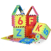 Relaxdays Spielmatte Puzzle 86 tlg, Puzzlematte Buchstaben u. Zahlen, EVA Schaumstoff Spielteppich BxT 180x180 cm, bunt