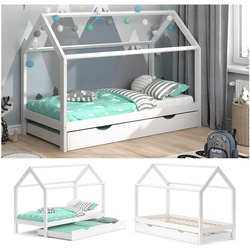 VitaliSpa Kinderbett Hausbett Gästebett Wiki Weiß 90x200cm Schublade Lattenrost