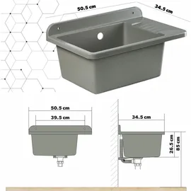 GOSPO Ausgussbecken 50,5 x 34 x 26,5 cm Grau