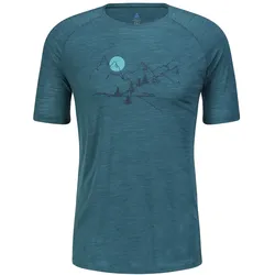 Odlo Wander-/Freizeit Tshirt Crew Neck Ascent Performance Wool 130 mit Landschaftsprint blau Herren
