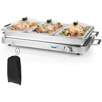 Goplus 2 in 1 Buffetwärmer & Warmhaltebehälter, 450W elektrische Warmhalteplatte mit Deckeln, 8 L Buffet Wärmer mit Temperaturregler von 50°C bis 150°C, Edelstahl Speisenwärmer für Catering, & Party