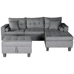 Home Deluxe GmbH HOME DELUXE - Sofagarnitur ROM - Farbe Grau - beidseitg montierbar - 242,6 cm x 154,3 cm x 90,8 cm - inkl. Hocker I Ecksofa Sofa Couch Wohnlandschaft