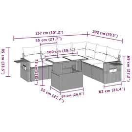 vidaXL 7-teiliges Gartensofa-Set mit Kissen, grau, Polyrattan