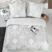 ZIRVEHOME Bettwäsche-Set 240x220 grau - 3-teilig - kuschelig weich - Baumwolle Bettbezug weiß Barockdesign Kissenbzug mit Verdecktem Reißverschluss, Alone V1