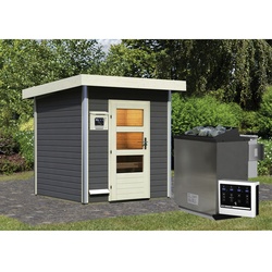 KARIBU Saunahaus »Doblen«, BxTxH: 196 x 196 x 228 cm, 9 kW Bio-Kombi-Ofen mit ext. Steuerung - bunt