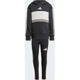 adidas Trainingsanzug ADIDAS SPORTSWEAR "LG 3S TIB FL ST", Jungen, Gr. 122, schwarz-weiß (schwarz, weiß, grau two), Obermaterial: 70% Baumwolle, 30% Polyester, Sportanzüge Trainingsanzug