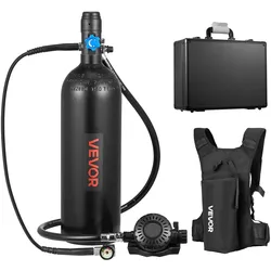 VEVOR Mini-Tauchflasche 2 L, Tragbare Lungenflasche für Unterwasseratmung, Wiederverwendbare Sauerstoffflasche für bis zu 35 Minuten Tauchzeit, Tauchausrüstung mit Rucksack & Tasche