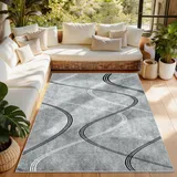Alishomtll Wohnzimmer Teppich Grau Kurzflor 160x230 cm, Geometrische Linienmuster Teppich Läufer mit Anti-Rutsch Unterseite, Modern Weich Waschbar Küchenteppich für Schlafzimmer, Eingang, Flur