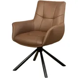 Riess Ambiente Drehbarer Design Stuhl Signature - Cognac - Echtleder 360° Armlehnstuhl mit Federkern schwarzes Metall modern