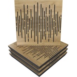 Akustikplatte, Motiv: Wave, 4 Stück, Schallabsorption, 50 x 50 x 5 cm, Absorption, Diffusion, Reflexion, Schalldämmung, Isolierung, Holz, perforiert, laminiert: Wave, Eiche