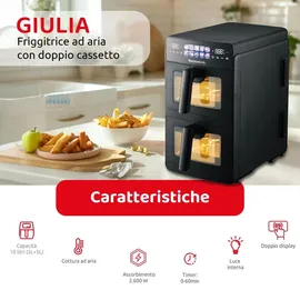 Melchioni Family Heißluftfritteuse 10L Doppelschublade 2600W schwarz