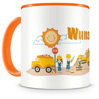 Samunshi® Kindertasse mit Namen Tasse Baustelle Personalisierte Tasse mit Namen Kinder Kinderbecher mit Namen Kindergarten orange 300ml