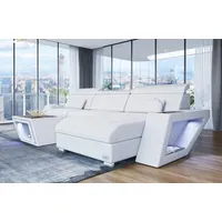 Sofa Dreams Ecksofa Ledersofa Couch Catania L Form Leder Sofa, mit LED, wahlweise mit Bettfunktion als Schlafsofa, Designersofa weiß