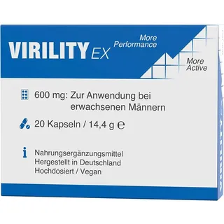 Exvital Virility EX - 600mg Aktiv Formel zur Anwendung bei erwachsenen Männern, 20 vegane Kapseln – Hochdosiert & in Premiumqualität