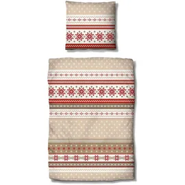 Traumschlaf Biber Bettwäsche Schneeflocken Rot 200 x 220 cm + 2 x 80 x 80 cm