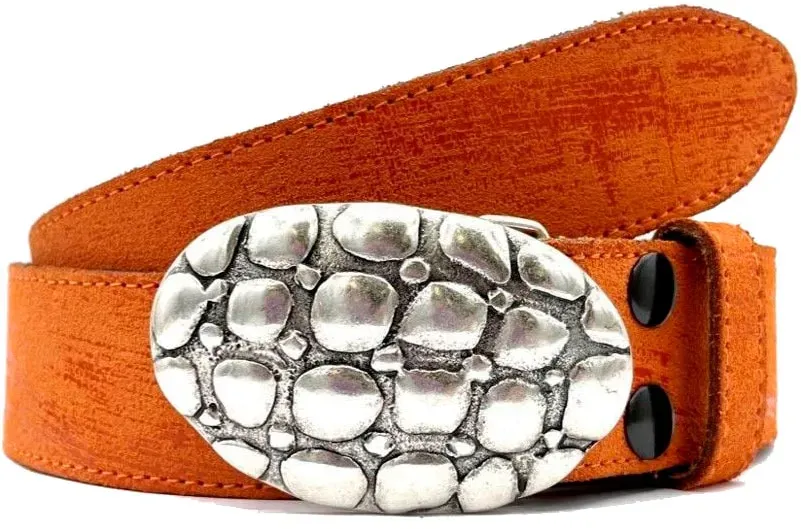 Koppelgürtel RETTUNGSRING GÜRTEL, Damen, Gr. 110, orange, Leder, unifarben, Gürtel Koppelgürtel, Vollrindleder im Vintage-Look