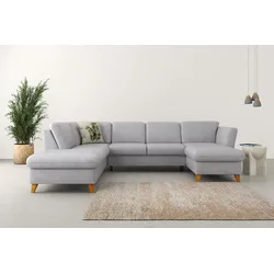 Wohnlandschaft HOME AFFAIRE "Trelleborg U-Form", silber, B:307cm H:86cm T:213cm, 100% Polyester, Sofas, Federkern-Polsterung, wahlweise mit Bettfunktion und Stauraum