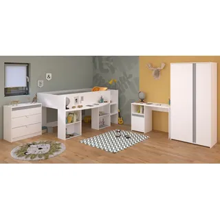 Parisot Kinder- und Jugendzimmer "Pirouette11" in weiß mit grau oder rosa Komplett-Set 4-teilig