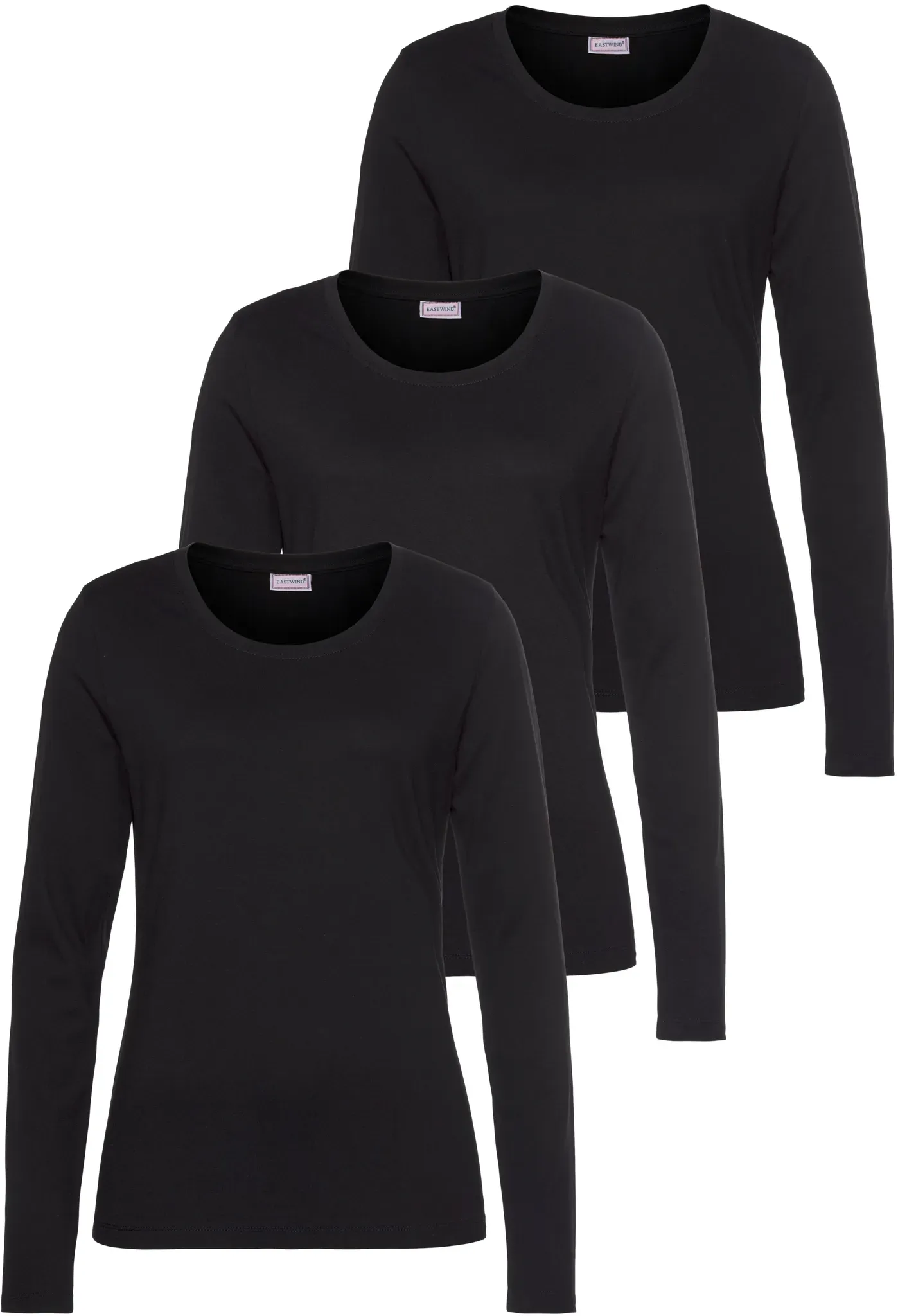 Langarmshirt EASTWIND, Damen, Gr. 48/50, schwarz, Obermaterial: 95% Baumwolle, 5% Elasthan, Basic, Basic, Rundhals, Shirts Langarmshirt, Langarm, im Basic-Stil, Rundhalsausschnitt, aus Baumwolle