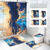 SMchwbc Marmor Duschvorhang 180x180 180x200 Marmor Schwarz Gold grün Muster Textil Duschvorhänge Set Polyester Marmor Shower Curtains Badezimmerteppich 4-teiliges Set (200 x 240 cm(BxH),1)