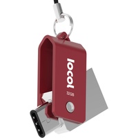 IOCOL Twister USB C Stick 32GB Dual - 2 in 1 Funktion > Mini USB 3.0 & Type C < Wasserdicht & Klein - Swivel drehbar aus Metall Ideal für Schlüssel-Anhänger - 32 GB Flash Drive Speicherstick in Rot