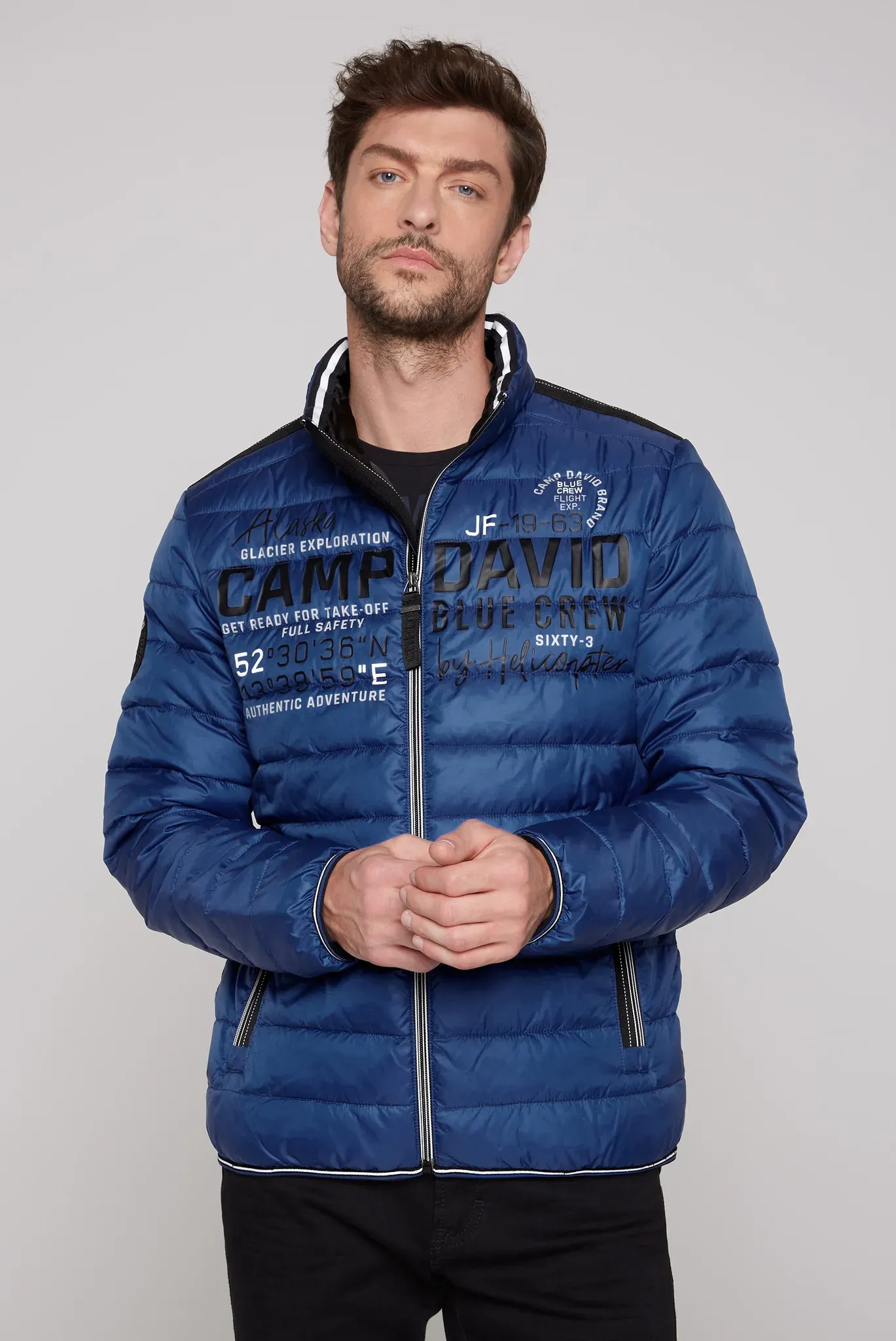 Outdoorjacke CAMP DAVID, Herren, Gr. M, blau, Steppware, Material Oberstoff: 100% Polyester, Futter: 100% Polyester, Füllung: 100% Polyester, bedruckt, bestickt, regular fit normal, eingesetzt elastischer Bund, Jacken Outdoorjacke, mit elastischem Saumabschluss