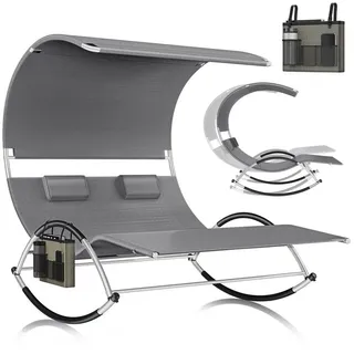 Kesser Doppel-Sonnenliege Doppelliege mit Sonnendach Kopfkissen Tasche für 2 Personen Relaxliege Gartenliege Schaukelliege ergonomisch Anthrazit - Kesser