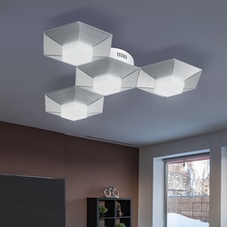 LED Deckenleuchte dimmbar Deckenlampe Wohnzimmer Modern Designer Lampen Wohnzimmer, 3 Stufen, Alu, 18W 1550Lm warmweiß, LxBxH 58x50,5x9,5 cm