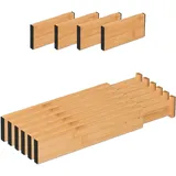 Relaxdays Schubladentrenner, 10 tlg. Set, verstellbare Länge von 34 bis 44 cm, Bambus, Schubladenteiler Küche, natur