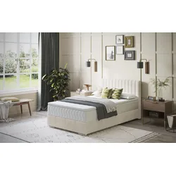 Boxbett INOSIGN "Thor mit Bettkasten, inkl. Matratze, Topseller", beige (stripes 8622 natur), B:126cm L:208cm, Komplettbetten, Boxspringbett, Topper und Zierkissen, in verschiedenen Härtegraden verfügbar