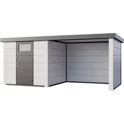 Telluria Metallgerätehaus Classico 2424 mit Lounge Anbau-Lounge-Anbau rechts-weiß/weiß