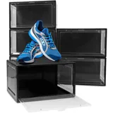 BITUXX LEX21 Schuhbox Stapelbar Aufbewahrungsbox Kunststoffbox Schuhkasten Schuhkarton Schuhorganizer bis Gr.47 (Schwarz, 6er Set)