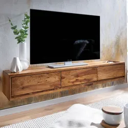 TV-Board Kommode 160cm hängend Sheesham Massivholz TV Lowboard mit 3 Schubladen