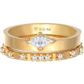 Elli Ring-Set Solitär Eternity Zirkonia Verlobung Set 925 Silber, Ring Set goldfarben 54
