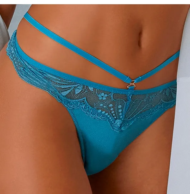 String LASCANA Gr. 40/42, blau (aqua) Damen Unterhosen mit verführerischer Bänder-Optik