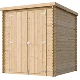TIMBELA M309C1 Gartenhaus aus Holz 3,53 m2, Kiefer/Fichte, Geräteschuppen mit 19 mm Wandstärke, Gerätehaus aus Holz für Gartenwerkzeug und Fahrräder, Doppeltür, Ohne Boden