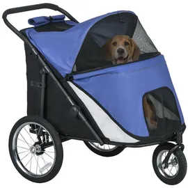 PawHut Hundewagen Hundebuggy mit Netzfenstern, Klappbarer Katzenwagen mit Sicherheitsleine, große Gummiräder für Mittelgroße, Große Hunde bis 30 kg, Oxford, Blau