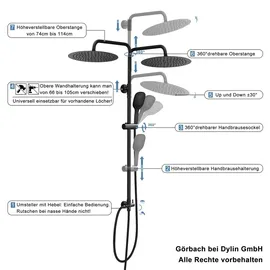 dylin gmbh Regendusche Duschsystem ohne Duscharmatur matt schwarz D25MB